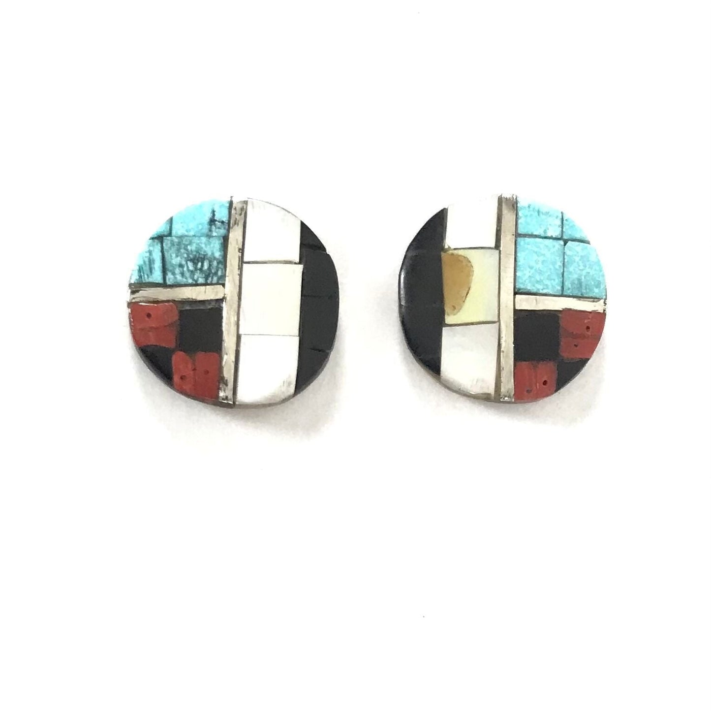 Joel Pajarito Multi-Gemstone Mosaic Inlay Earrings-Indian Pueblo Store