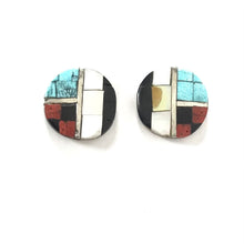 Load image into Gallery viewer, Joel Pajarito Multi-Gemstone Mosaic Inlay Earrings-Indian Pueblo Store
