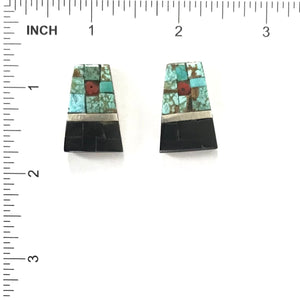 Joel Pajarito Multi-Gemstone Mosaic Inlay Earrings-Indian Pueblo Store