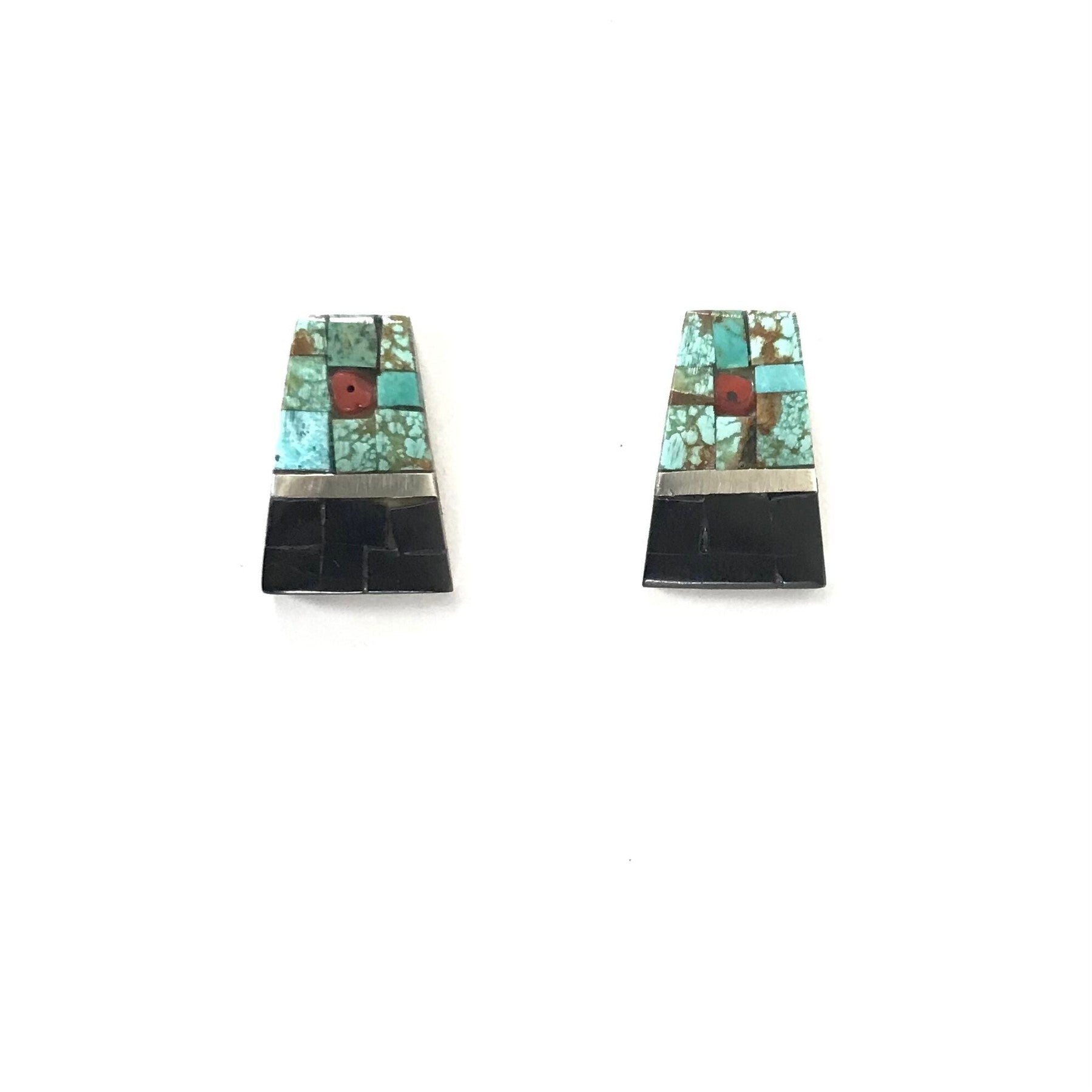 Joel Pajarito Multi-Gemstone Mosaic Inlay Earrings-Indian Pueblo Store