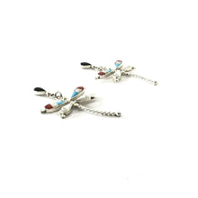 Load image into Gallery viewer, Lyndon Ahiyite Multi-Gemstone Dragonfly Inlay Earrings-Indian Pueblo Store
