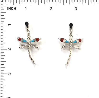 Lyndon Ahiyite Multi-Gemstone Dragonfly Inlay Earrings-Indian Pueblo Store