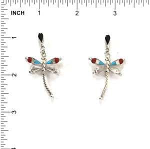 Lyndon Ahiyite Multi-Gemstone Dragonfly Inlay Earrings-Indian Pueblo Store