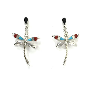 Lyndon Ahiyite Multi-Gemstone Dragonfly Inlay Earrings-Indian Pueblo Store