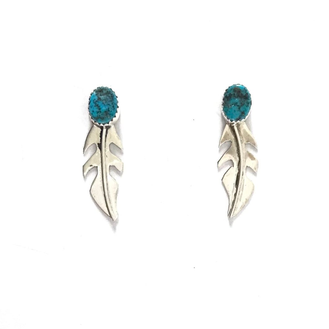 Julia Etsitty Turquoise Feather Post Earring-Indian Pueblo Store