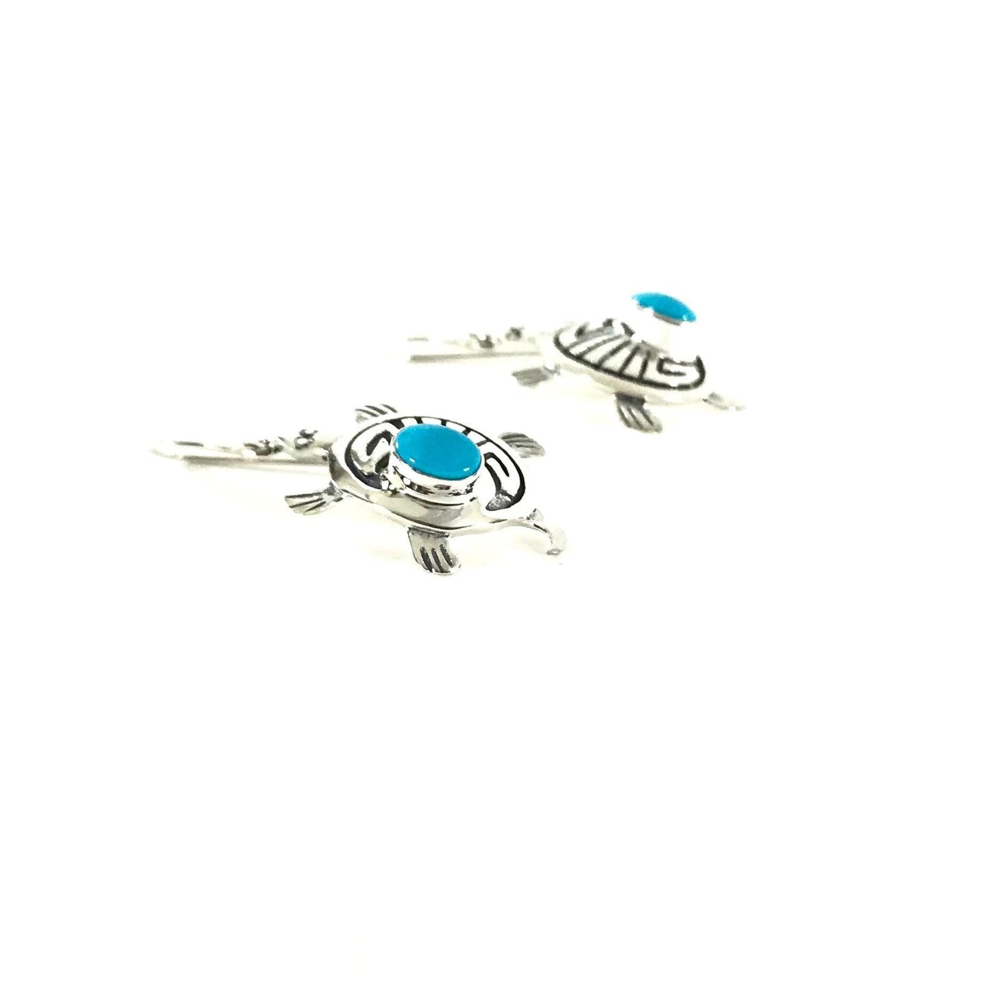 Turquoise Turtle Overlay Dangle Earrings-Indian Pueblo Store