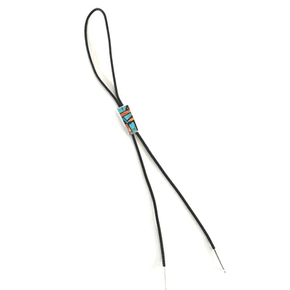 Jimmy Poyer Jet Multi-Gemstone Inlay Bolo Tie-Indian Pueblo Store