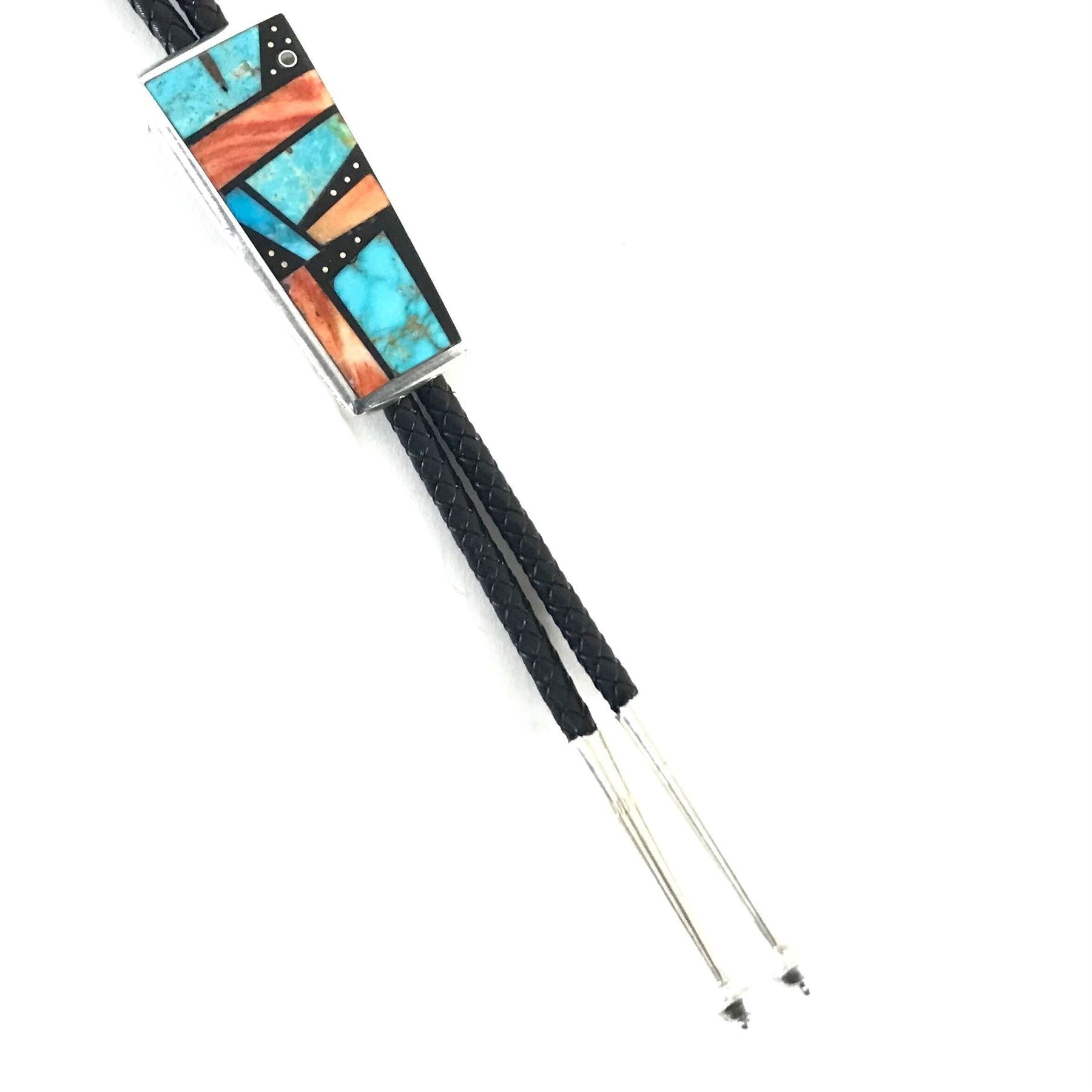 Jimmy Poyer Jet Multi-Gemstone Inlay Bolo Tie-Indian Pueblo Store