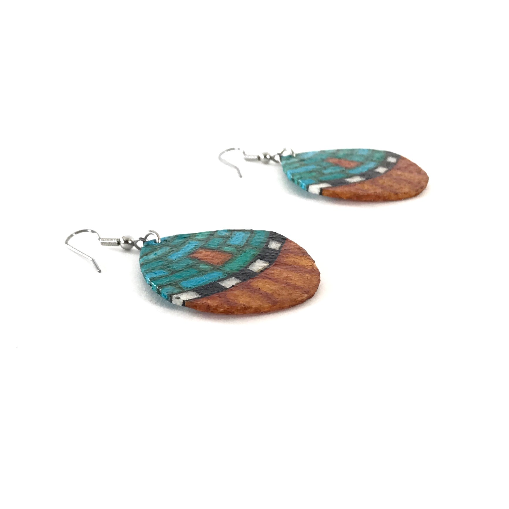 Dominic Arquero Rawhide Mosaic Shell Design Earrings-Indian Pueblo Store