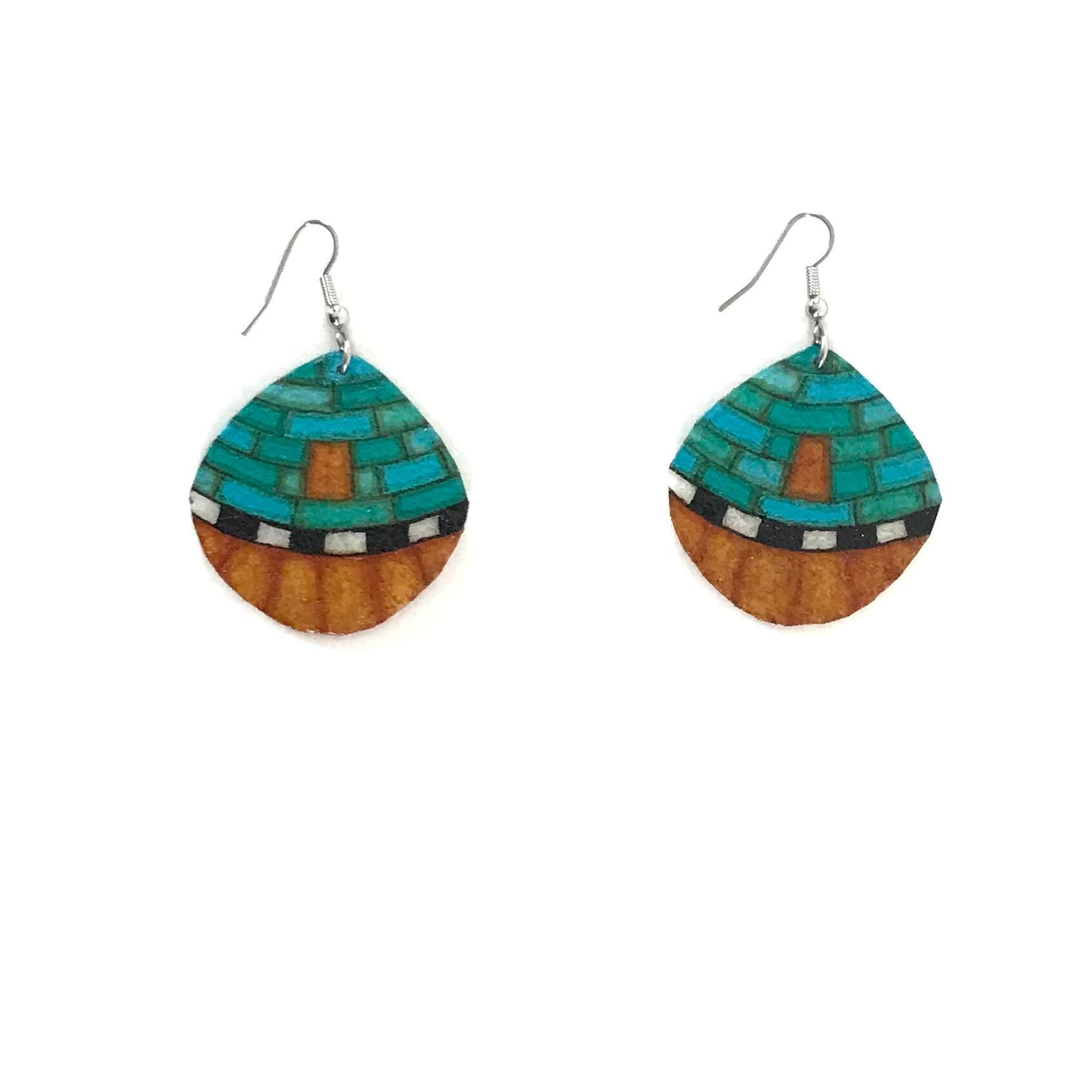 Dominic Arquero Rawhide Mosaic Shell Design Earrings-Indian Pueblo Store