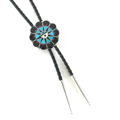 Delwin Gaspar Multi-Gemstone Sunface Bolo Tie-Indian Pueblo Store