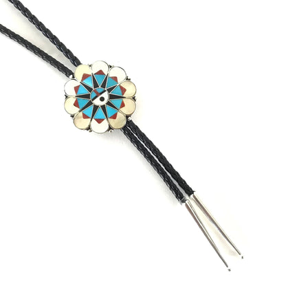 Delwin Gaspar Multi-Gemstone Sunface Bolo Tie-Indian Pueblo Store