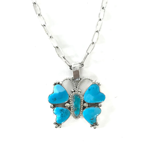 Diane Lonjose Turquoise Butterfly Pendant Necklace-Indian Pueblo Store