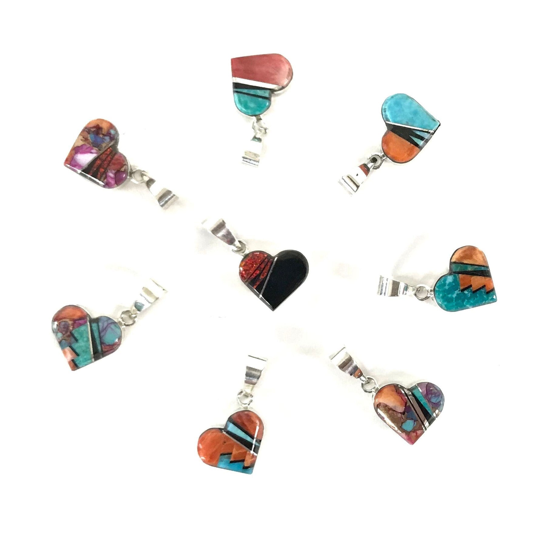 Charleston Willie Multi-Gemstone Inlay Heart Pendants-Indian Pueblo Store