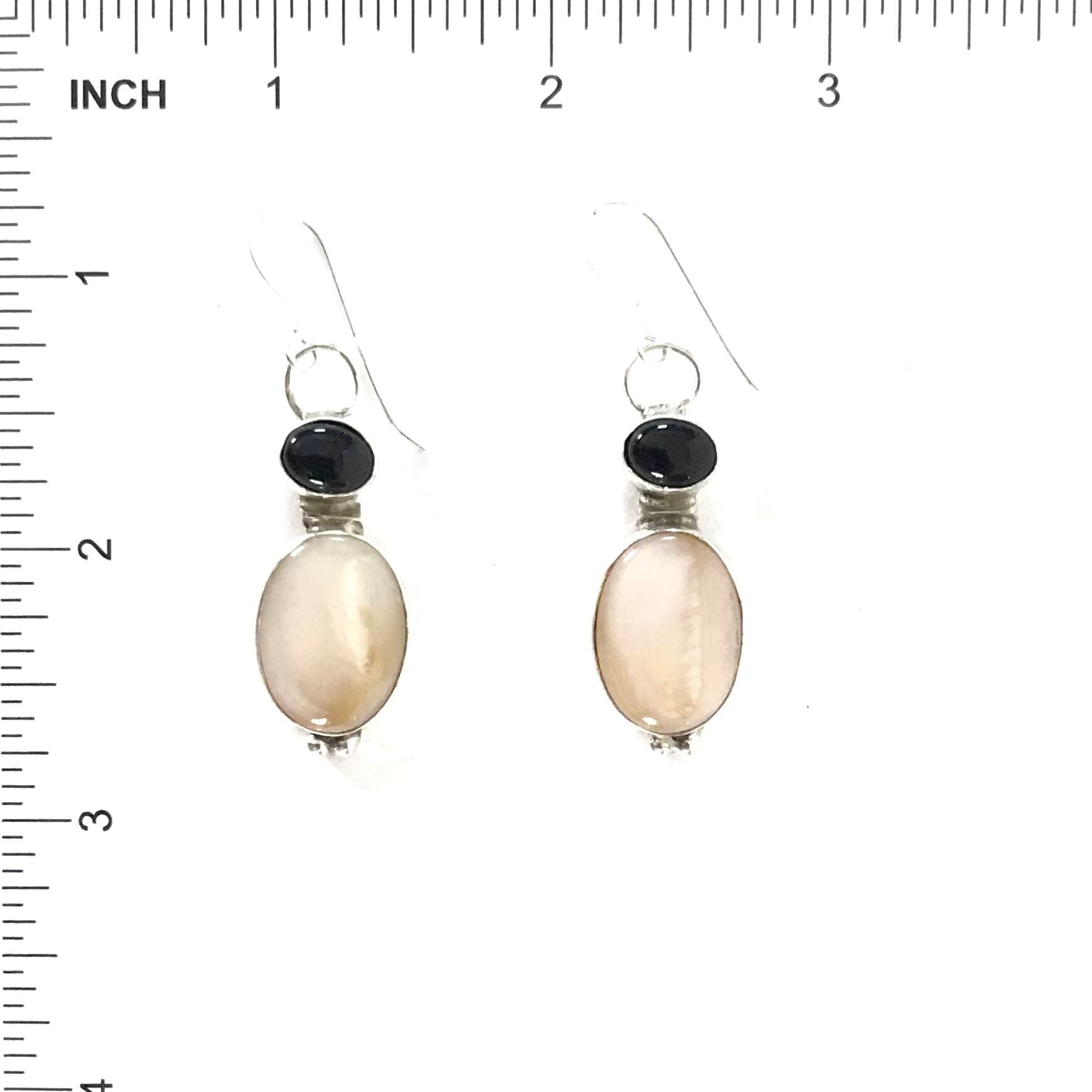 Rose Swett Mother of Pearl and Onyx Dangle Earrings-Indian Pueblo Store