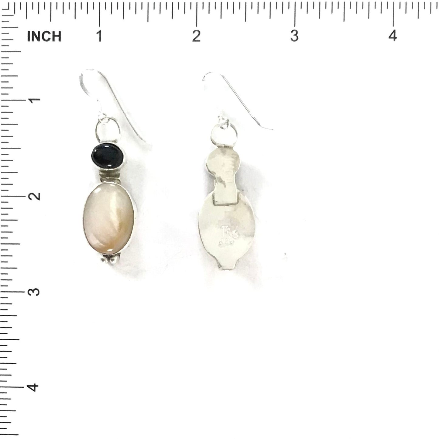 Rose Swett Mother of Pearl and Onyx Dangle Earrings-Indian Pueblo Store