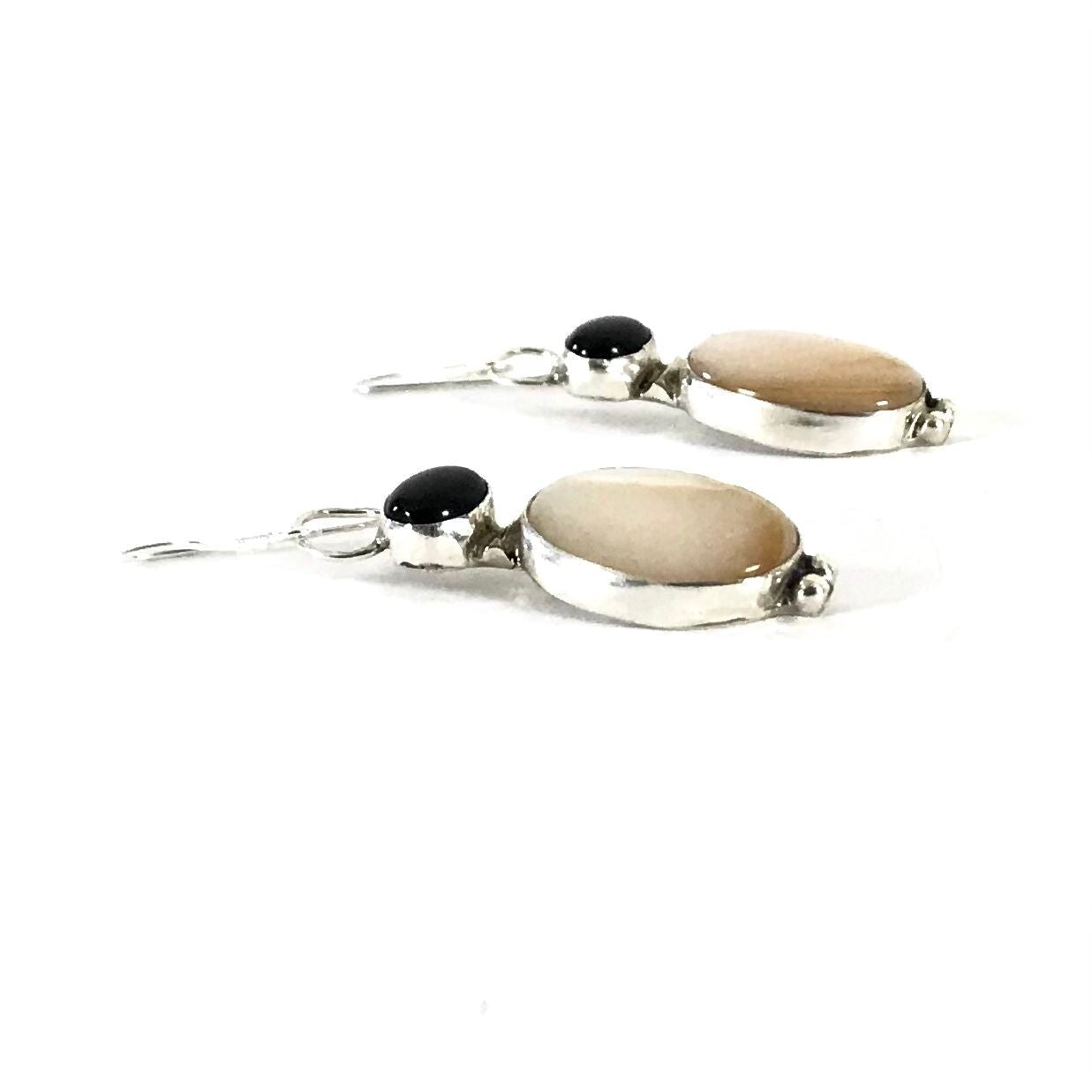 Rose Swett Mother of Pearl and Onyx Dangle Earrings-Indian Pueblo Store