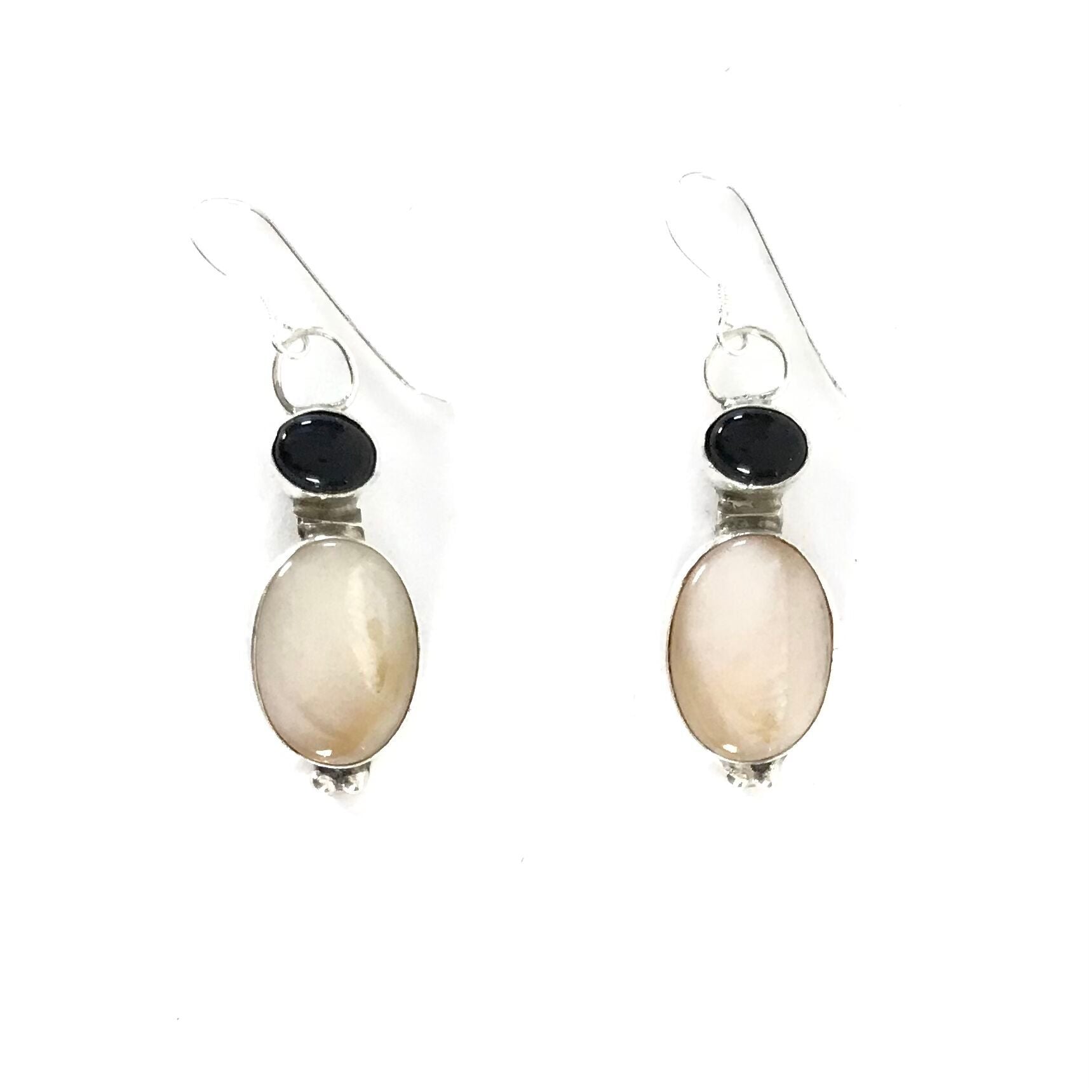 Rose Swett Mother of Pearl and Onyx Dangle Earrings-Indian Pueblo Store