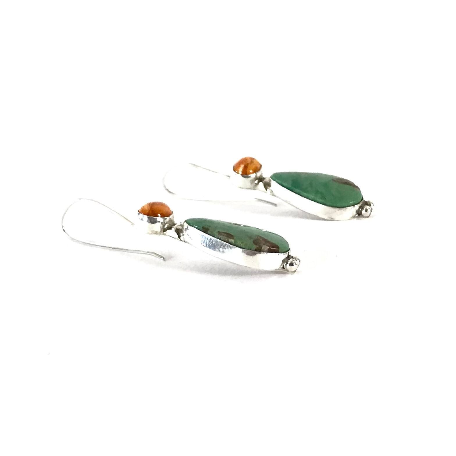 Rose Swett Green Turquoise and Orange Spiny Oyster Shell Dangle Earring-Indian Pueblo Store