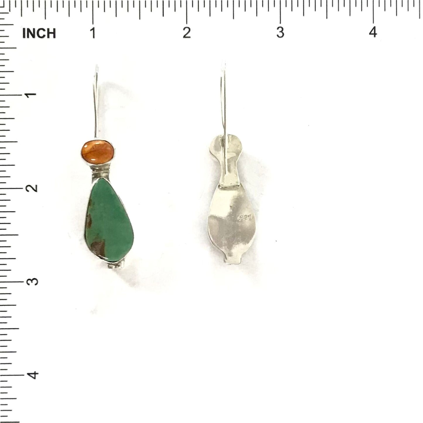 Rose Swett Green Turquoise and Orange Spiny Oyster Shell Dangle Earring-Indian Pueblo Store