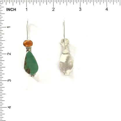 Rose Swett Green Turquoise and Orange Spiny Oyster Shell Dangle Earring-Indian Pueblo Store