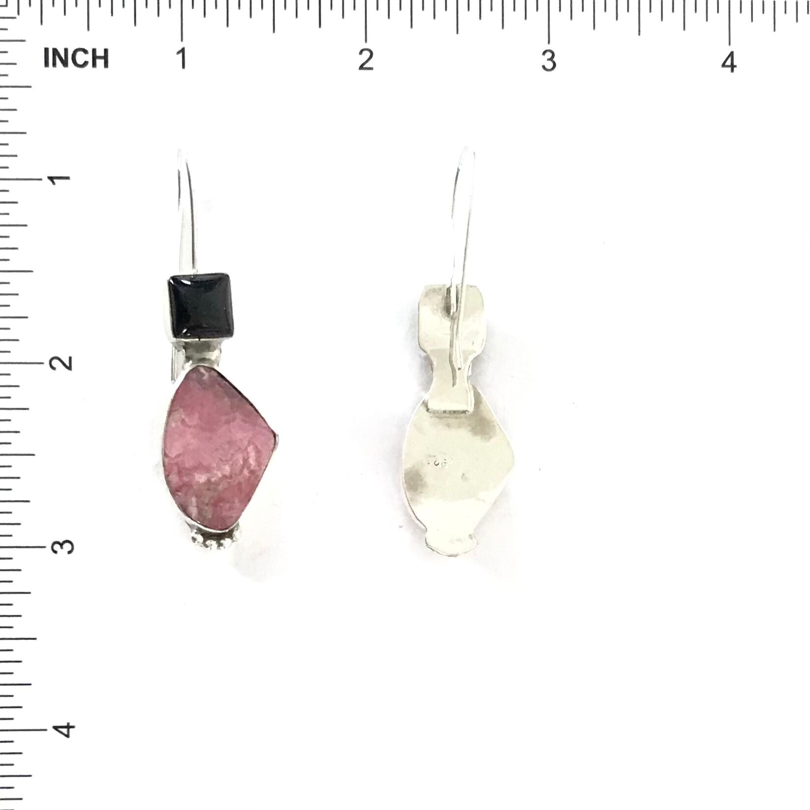 Rose Swett Rhodochrosite and Onyx Dangle Earrings-Indian Pueblo Store