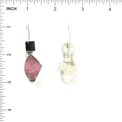 Rose Swett Rhodochrosite and Onyx Dangle Earrings-Indian Pueblo Store