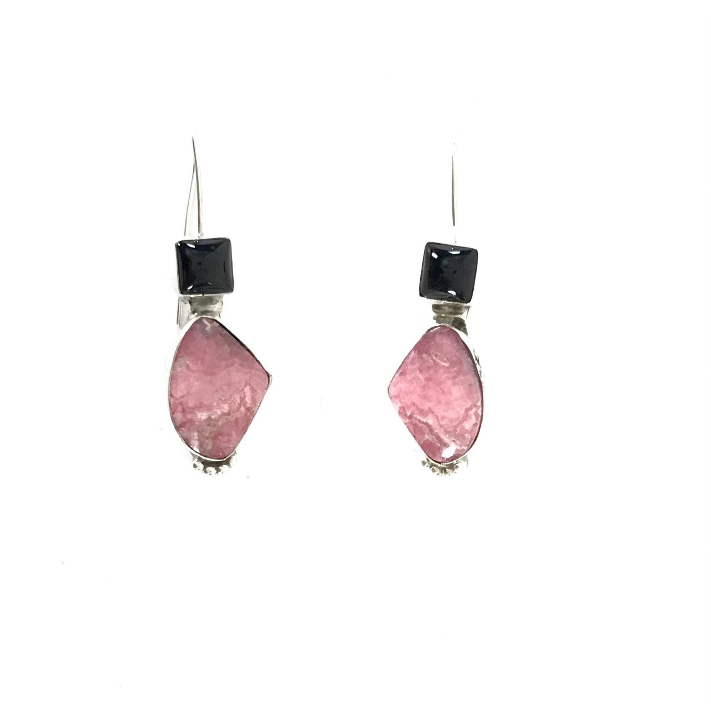 Rose Swett Rhodochrosite and Onyx Dangle Earrings-Indian Pueblo Store