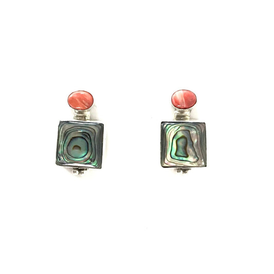 Rose Swett Orange Spiny Oyster and Abalone Post Earrings-Indian Pueblo Store