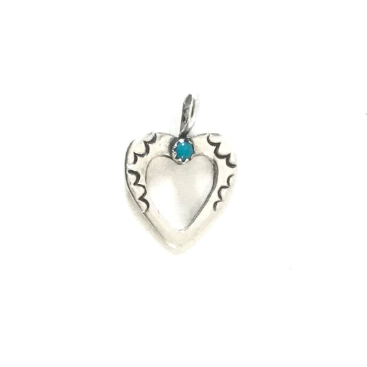 Pauline Nelson Stamped Cut Out Heart Pendant with Turquoise-Indian Pueblo Store