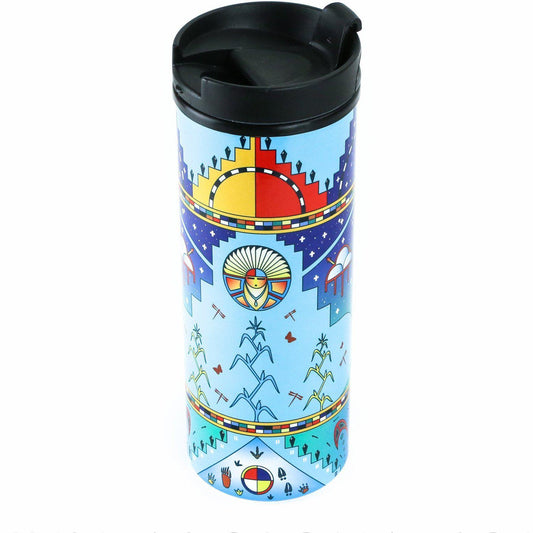 George Toya Turquoise Pueblo Prayer Travel Mug - Shumakolowa Native Arts