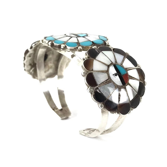 Bob Pedro Multi-Gemstone Inlay Sunface Cluster Bracelet-Indian Pueblo Store