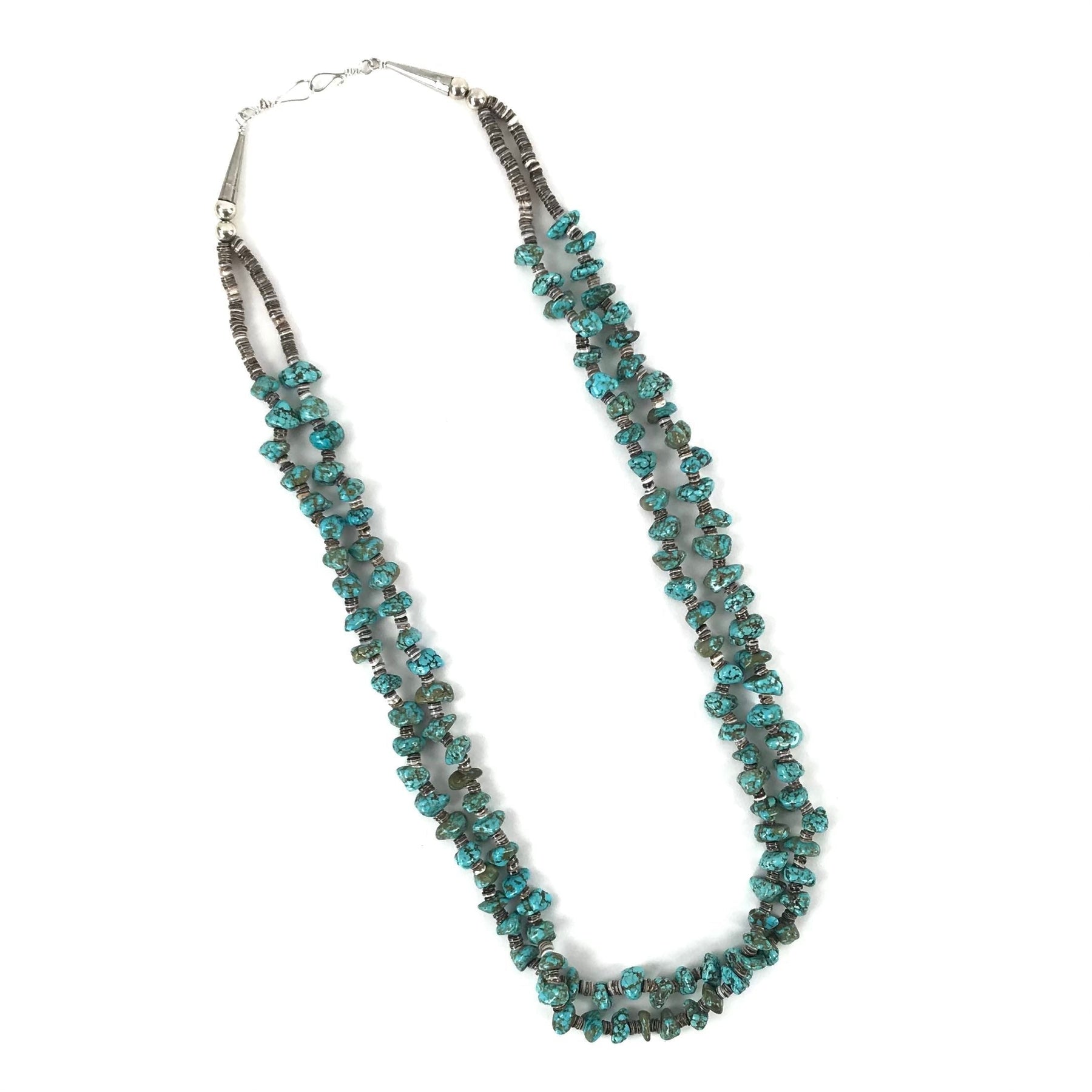 John and Mary Aquilar Two Strand Nevada Turquoise Heishi Necklace-Indian Pueblo Store