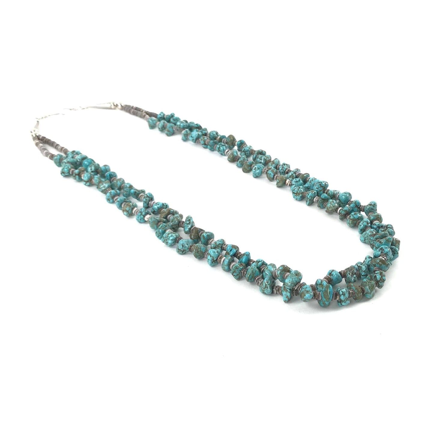 John and Mary Aquilar Two Strand Nevada Turquoise Heishi Necklace-Indian Pueblo Store