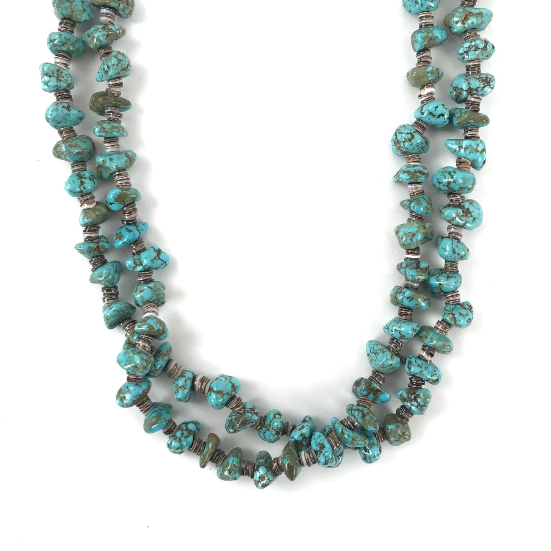 John and Mary Aquilar Two Strand Nevada Turquoise Heishi Necklace-Indian Pueblo Store